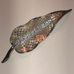 Vintage Satin Textured Silver Tone Blue CZ Rhinestone Leaf Brooch Shoulder Pin Photo 3