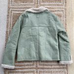 Free People  Sage Green Vegan Leather Shearling Jacket Small Cottagecore Moto Photo 7