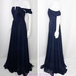 AQUA NEW  Off-the-shoulder center notch‎ Chiffon Gown In Navy, size 2 Photo 3