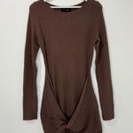 Pretty Little Thing NWT PLT LABEL Plus Dark Brown Knitted Twisted  Long Sleeves Mini Dress Size XXL Photo 4