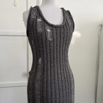 OAK + FORT Distressed Ribbed Knit Midi Dress Small S Charcoal Gray Sleeveless Photo 2