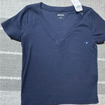 Hollister Women Navy Blue Ribbed V Neck Short Sleeve T Shirt Size Medium Photo 0