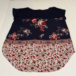 Jolt navy blue & floral blouse short sleeve front pocket size small S Photo 5
