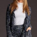 Boston Proper  Metallic Tweed Duster Cardigan Sz 4 Fringe Holiday Party Photo 0