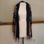 Billabong Tribal Patterned cardigan sweater wrap with Fringe size medium Black Photo 3