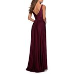 La Femme Plunge Neck A-Line Dark Berry Red Formal Evening Gown Size 14 NWT Photo 1
