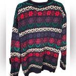 VTG ASHLEY Hand knit cardigan sweater Hearts and Flowers Size L Blue Size L Photo 4