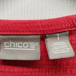 Chico's Size Medium (1) Red Textured Split Laced Up Neck Short Sleeve Top Photo 4