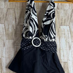 Jamaica Bay Tropical Halter Tankini Swim Top Size 10 Padded Vintage Black Photo 0