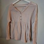 SheIn Thermal Top Long Sleeve V-Neck Button front Casual Neutral Cream Photo 1