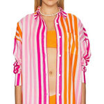 Beach Riot  Alexa Top Swim Cover in Sunset Stripes Size L/XL Photo 0