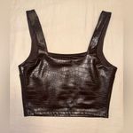 EXPRESS  Body Contour Faux Leather Croc-Textured Brown Square Neck Cropped Tank Photo 3