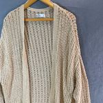 Hollister  Tan Open-Knit Cardigan Sweater Size Large Cream Boho Oversized Cozy Photo 2