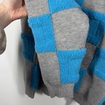 &merci &merci Sweater Women M Blue & Grey Textured Checkered Sweater Chunky Boxy Geo Photo 2