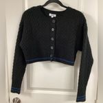 525 America  Black Cropped Lattice Cable Tipped Cardi In Black Multi Photo 3