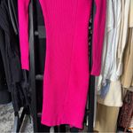 Lulus Hot Pink Ribbed Knit Bodycon Sweater Dress Long Sleeve Asymmetrical Hem Photo 8