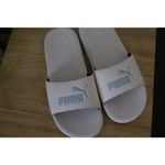 Puma NWOT Logo Slides Cream and Blue Sandal slide Womens 10 EU 42 Photo 1
