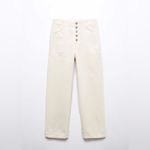 Mango NWT 328 Bonnie Straight Leg Jeans with Buttons Cropped High Rise Cream 6 Photo 3