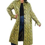 J.O.A. Green Snakeskin Python Print Long Jacket Satin Lining Small Photo 0
