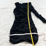 ZARA NWT One Shoulder Long Sleeve Ruched Solid Black Mini Dress Small Stretchy Photo 5