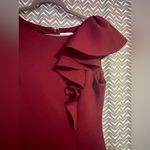 Eliza J  | Maroon Asymmetrical Ruffle Scuba Maxi Gown, Size 12 Photo 4