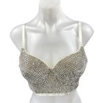 Silver Sleeveless Rhinestone Crystal Cami Camisole Bandeau Crop Tank Top Size M Size M Photo 0
