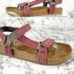 Laidback London Kemle Sandal Pink Embroidered Taupe Leather Sport Strap Boho Size 6 Photo 0