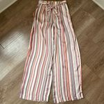 Soulmates satin striped pants elastic waist belted pink grey women’s size M Photo 4