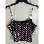 FORE NEW Celeste Checked Colorful Sequin Crop Top Size Large Women’s Black Photo 2