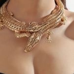Glamorous  Hefty Embellished Amber Crystals Crocodile Necklace Choker Photo 2