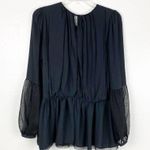 Free People Black Pleated Peplum Hem Open Back Slit Peasant Balloon Sleeves Top Photo 1