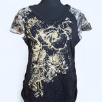 Southpole Vintage 2000s  black and gold rhinestone rose shirt Photo 0