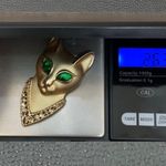 Vintage A.J.C. Signed Egyptian Cat Green Eyes Gold Photo 8