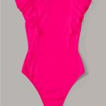SheIn Women's Ruffle Sleeve Neon Pink Bodysuit Photo 1