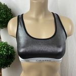 Calvin Klein  Silver & White Metallic Cropped Athletic Racerback Bralette Top M Photo 0