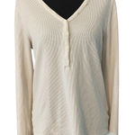 AE Cream Waffle Knit Long Sleeve Henley Top Thermal Button Front Large Cozy Y2K White Photo 0