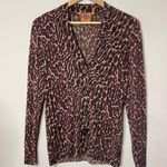 Tory Burch Lightweight Merino Wool Leopard Print Button-Up Cardigan, Small Photo 2