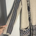 Lucky Brand  Aztec Cardigan Sweater Beige Blue Southwestern Cozy Warm Pockets Photo 2