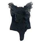 NY & CO Black Ruffle Shoulder Bodysuit Size Small Photo 3
