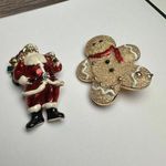 Santa Claus / Gingerbread Man Christmas Holiday Brooch Pin Lot Of 2 Gold Tone Photo 0