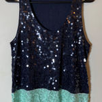 J.Crew  Sequin Tank Top Navy Blue Mint Green Party Sparkly Size‎ Medium Photo 0