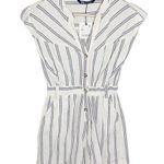 ZARA  nubby textured cotton blend buttoned striped romper in ecru size XS Photo 1