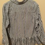 Women’s Plus Sz1X Navy And White Striped Denim Jacked W Peplum Ruffle Size 1X Photo 1