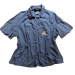 Vintage Embroidered Linen Denim Button Up Top 1X Floral Cottage Granola Heritage Blue Photo 0