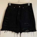 SheIn  Black Distressed Ripped Denim Raw Hem Mini Skirt #MBG Photo 0