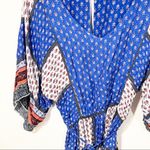 American Eagle Size Small Blue Patchwork Boho Cinched Waist Belted Dress Photo 2