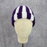 Purple White Stripe Crochet Knit Bucket Cap Hat Fun VTG Y2K Funky Beanie Photo 1