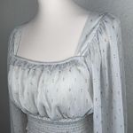 By The River Womens Gray Sheer Squared Neck Gold Speckle Crop Smocking Top small Photo 1