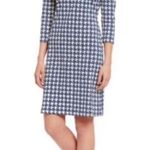 J. McLaughlin  Women's L Navy Cream  3/4 Sleeve Sheath Stretch Jersey Dress Photo 1