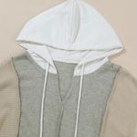 Mixed Media Exposed Seams Patchwork Hoodie in Gray Beige & Cream Size Small Photo 7